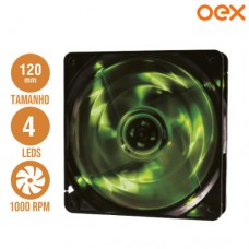 Cooler Fan para PC 12x12cm com 4 Leds 1000 RPM OEX F10 - Verde